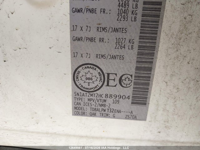 Nissan ROGUE S/SV 2017 5N1AT2MT2HC889904 Image 9