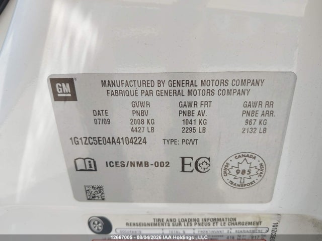 2010 Chevrolet Malibu Lt მანქანა იყიდება აუქციონზე, vin: 1G1ZC5E04A4104224, აუქციონის ნომერი: 12667005