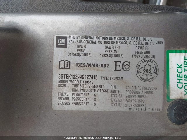 Продажа на аукционе авто 2009 Gmc Sierra 1500 Sle/slt, vin: 3GTEK13399G127415, номер лота: 12660541