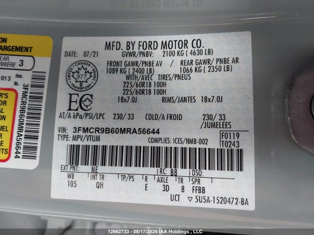 Ford Bronco Sport Big Bend 2021 3FMCR9B60MRA56644 Image 9