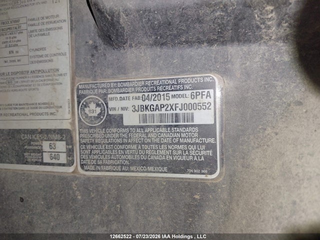 Can-Am Commander 1000 Dps 2015 3JBKGAP2XFJ000552 Image 9