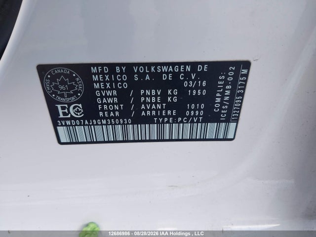 Продаж на аукціоні авто 2016 Volkswagen Jetta Comfortline, vin: 3VWD07AJ9GM350930, номер лоту: 12686986