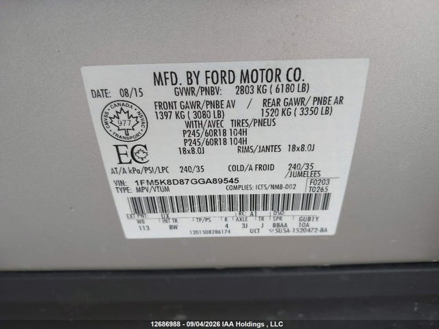 Ford Explorer 2016 1FM5K8D87GGA89545 Image 9