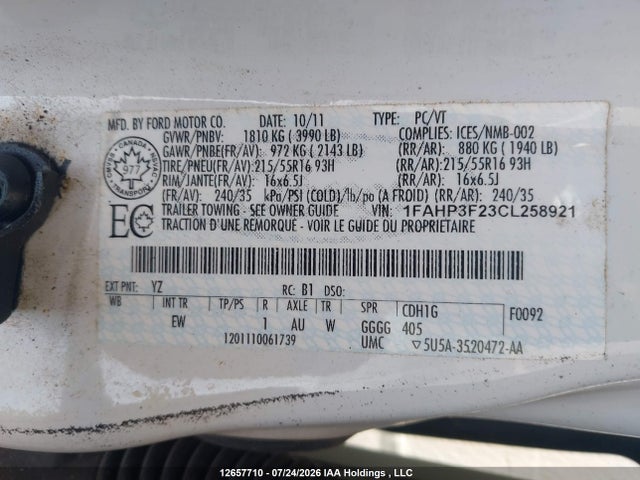 Продажа на аукционе авто 2012 Ford Focus Se, vin: 1FAHP3F23CL258921, номер лота: 12657710