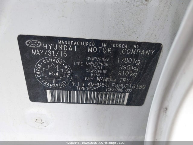 2017 Hyundai Elantra Se/value/limited მანქანა იყიდება აუქციონზე, vin: KMHD84LF3HU218189, აუქციონის ნომერი: 12687017