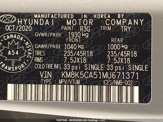 KM8K5CA51MU671371 Hyundai Kona Ultimate