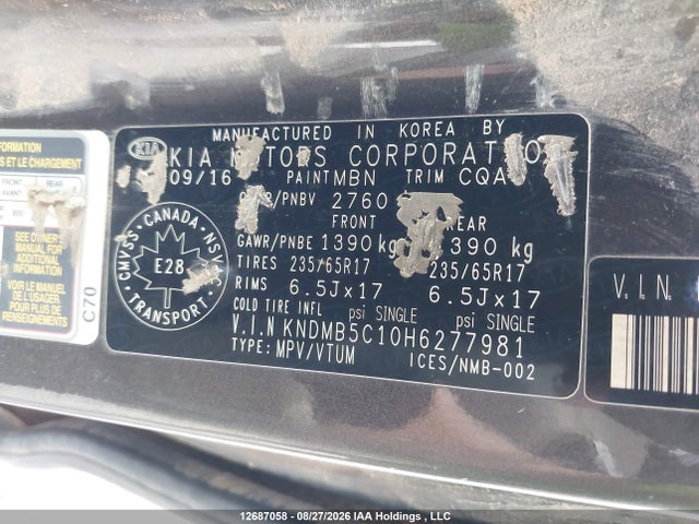 KIA SEDONA LX 2017 KNDMB5C10H6277981 Image 9