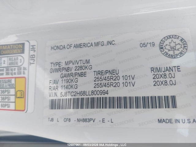 Aukcja sprzedaży 2020 Acura Rdx A-spec, vin: 5J8TC2H68LL800994, numer aukcji: 12687061