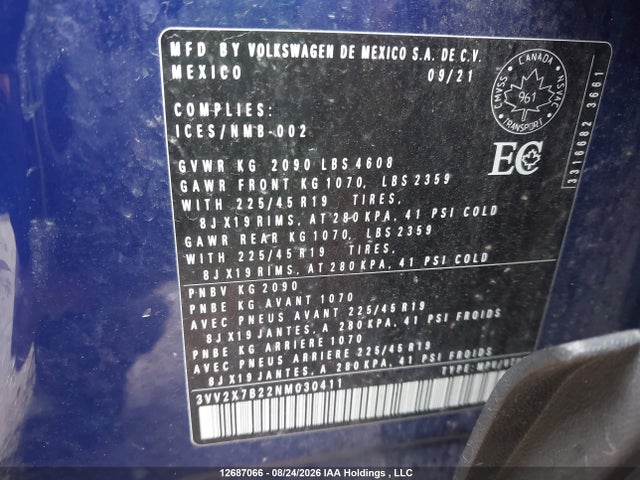 3VV2X7B22NM030411 Volkswagen Taos Highline