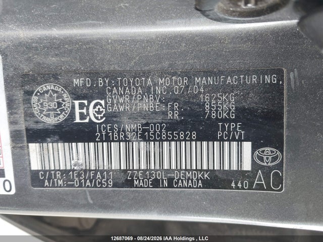 12687069 :رقم المزاد ، 2T1BR32E15C855828 vin ، 2005 Toyota Corolla Ce/le/s مزاد بيع