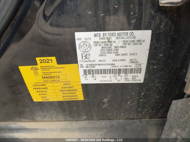 Auction sale of the 2013 Ford Explorer Limited, vin: 1FM5K8F88DGC93084, lot number: 12683537