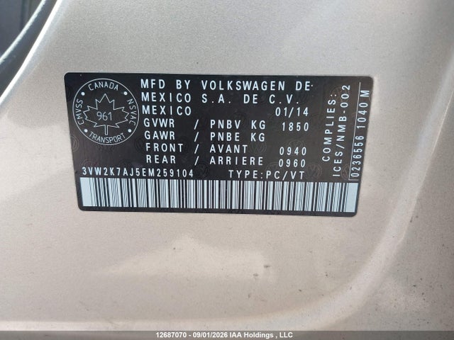 Volkswagen JETTA S 2014 3VW2K7AJ5EM259104 Image 9