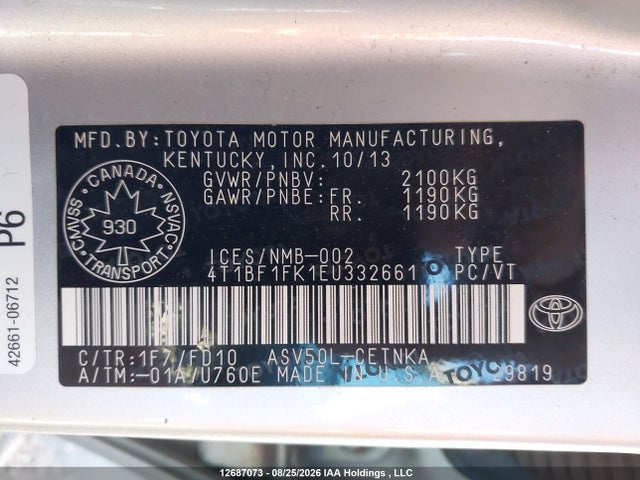 Продажа на аукционе авто 2014 Toyota Camry L/se/le/xle, vin: 4T1BF1FK1EU332661, номер лота: 12687073
