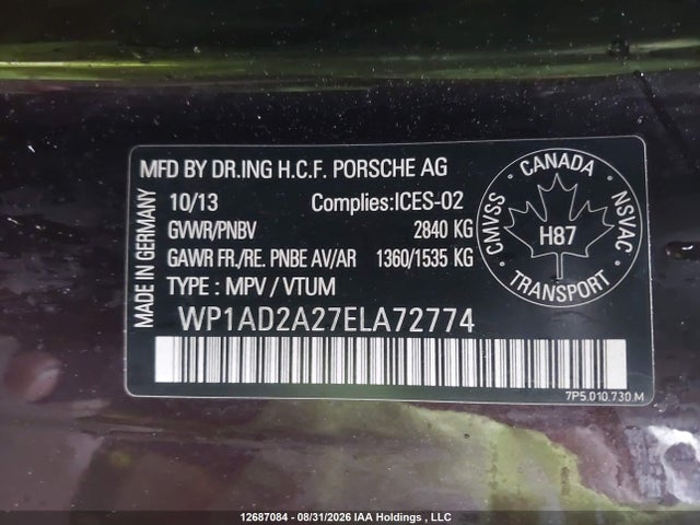 Продаж на аукціоні авто 2014 Porsche Cayenne Gts, vin: WP1AD2A27ELA72774, номер лоту: 12687084