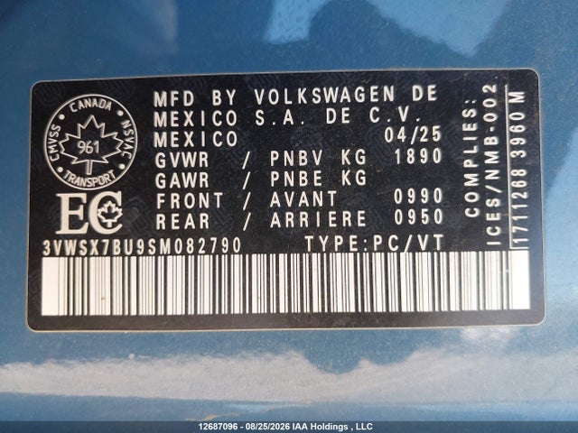 Aukcja sprzedaży 2025 Volkswagen Jetta Comfortline, vin: 3VWSX7BU9SM082790, numer aukcji: 12687096