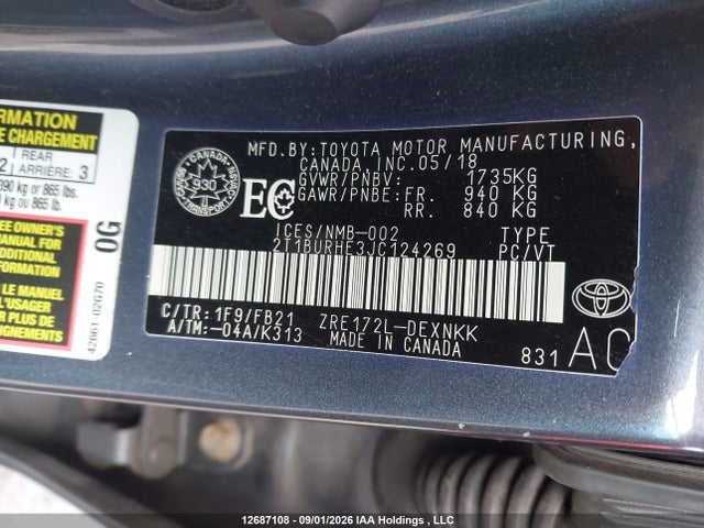2T1BURHE3JC124269 Toyota Corolla L/le/xle/se/xse