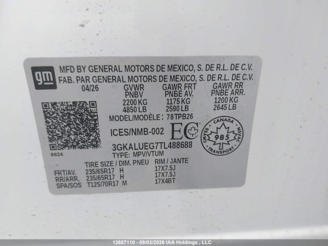 Aukcja sprzedaży 2026 Gmc Terrain Elevation, vin: 3GKALUEG7TL488688, numer aukcji: 12687110