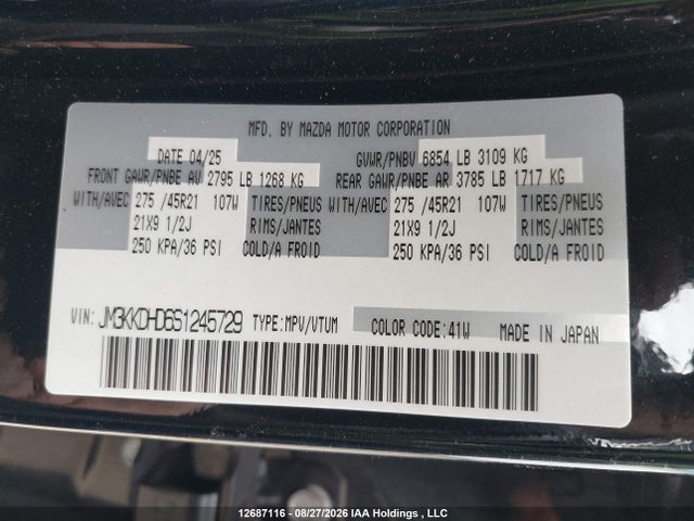 Продажа на аукционе авто 2025 Mazda Cx-90 Mild Hybrid Inline 6 Turbo Gt, vin: JM3KKDHD6S1245729, номер лота: 12687116