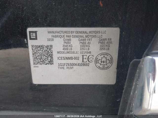 Chevrolet Bolt Ev Premier 2019 1G1FZ6S00K4109692 Image 9