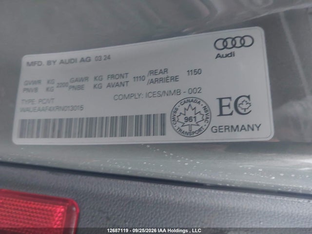 Auction sale of the 2024 Audi A4 45 Progressiv, vin: WAUEAAF4XRN013015, lot number: 12687119