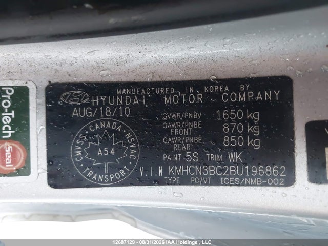 12687129 :رقم المزاد ، KMHCN3BC2BU196862 vin ، 2011 Hyundai Accent Se مزاد بيع