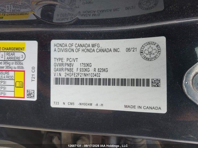 Honda Civic Lx 2022 2HGFE2F21NH103402 Image 9