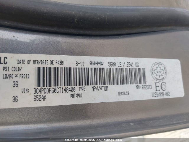 Продаж на аукціоні авто 2012 Dodge Journey R/t, vin: 3C4PDDFG0CT148400, номер лоту: 12687140