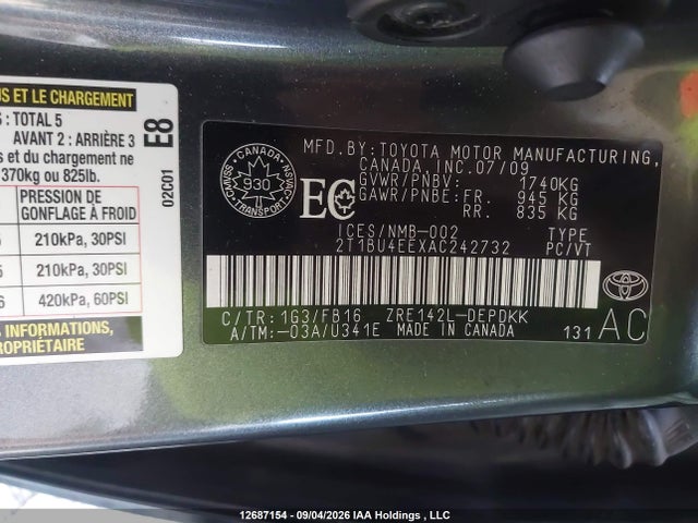 Продажа на аукционе авто 2010 Toyota Corolla Ce, vin: 2T1BU4EEXAC242732, номер лота: 12687154