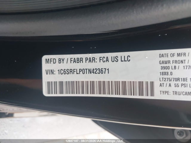Продаж на аукціоні авто 2026 Ram 1500 Rebel, vin: 1C6SRFLP0TN423671, номер лоту: 12687187