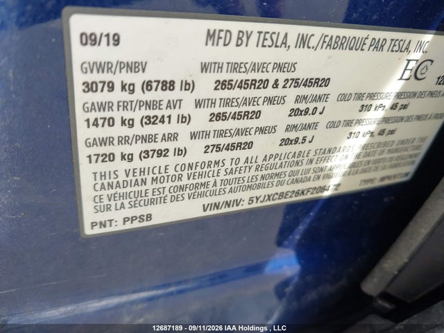 Продаж на аукціоні авто 2019 Tesla Model X, vin: 5YJXCBE26KF206472, номер лоту: 12687189