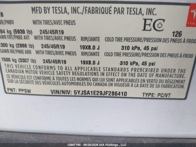 Aukcja sprzedaży 2018 Tesla Model S, vin: 5YJSA1E29JF286410, numer aukcji: 12687190