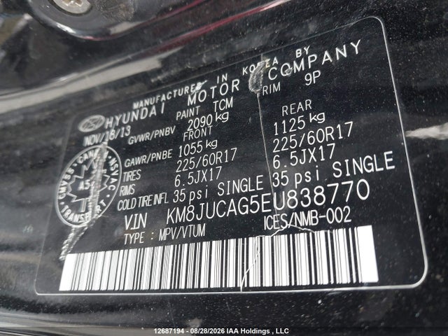 2014 Hyundai Tucson Gls/limited/se მანქანა იყიდება აუქციონზე, vin: KM8JUCAG5EU838770, აუქციონის ნომერი: 12687194