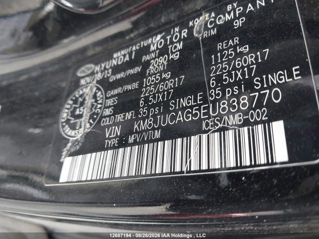 2014 Hyundai Tucson Gls/limited/se მანქანა იყიდება აუქციონზე, vin: KM8JUCAG5EU838770, აუქციონის ნომერი: 12687194
