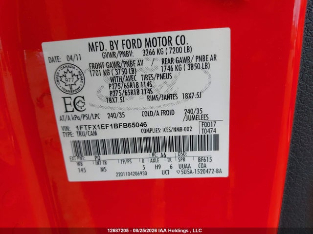 Продаж на аукціоні авто 2011 Ford F-150, vin: 1FTFX1EF1BFB65046, номер лоту: 12687205