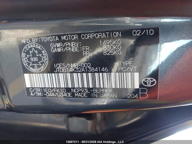 Продажа на аукционе авто 2010 Toyota Yaris, vin: JTDBT4K32A1384146, номер лота: 12687211