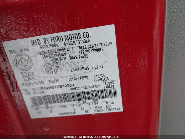 Продаж на аукціоні авто 2007 Ford F150, vin: 1FTRF14W07KB10250, номер лоту: 12508832