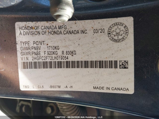 Honda Civic Ex 4dr 2020 2HGFC2F72LH019054 Image 9