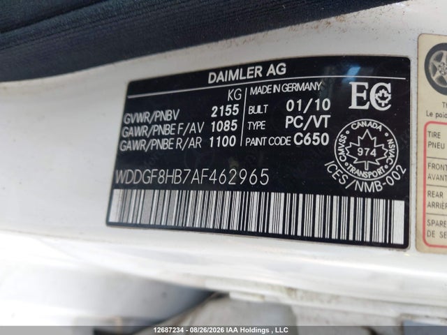 Продаж на аукціоні авто 2010 Mercedes-benz C-class, vin: WDDGF8HB7AF462965, номер лоту: 12687234