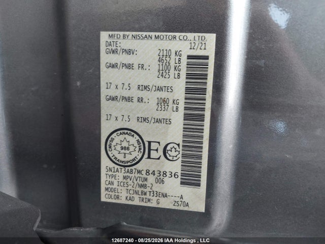 Nissan ROGUE S 2021 5N1AT3AB7MC843836 Image 9
