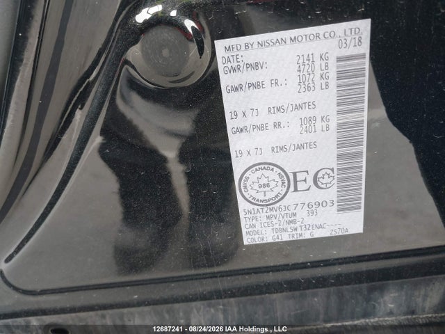 5N1AT2MV6JC776903 Nissan Rogue Midnight Edition/s/sl/sl W/propilot Assist/sv