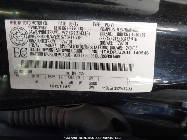 Продаж на аукціоні авто 2013 Ford Focus Titanium, vin: 1FADP3J26DL140546, номер лоту: 12687248