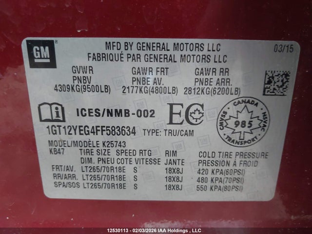 GMC Sierra 2500hd Sle 2015 1GT12YEG4FF583634 Image 9