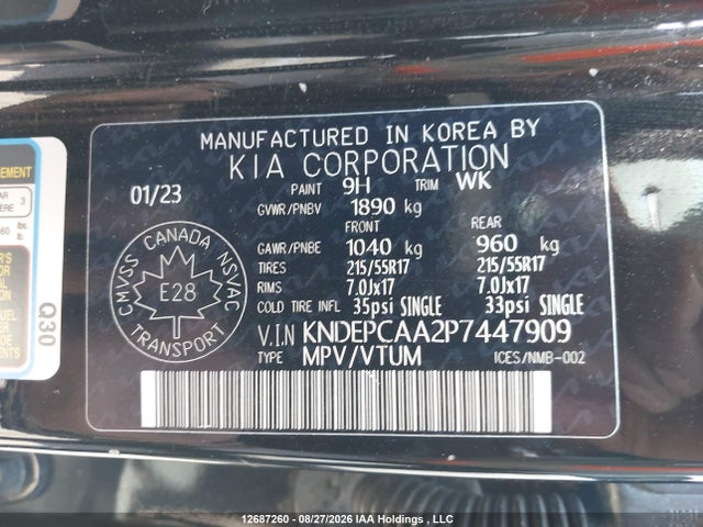 12687260 :رقم المزاد ، KNDEPCAA2P7447909 vin ، 2023 Kia Seltos Lx مزاد بيع