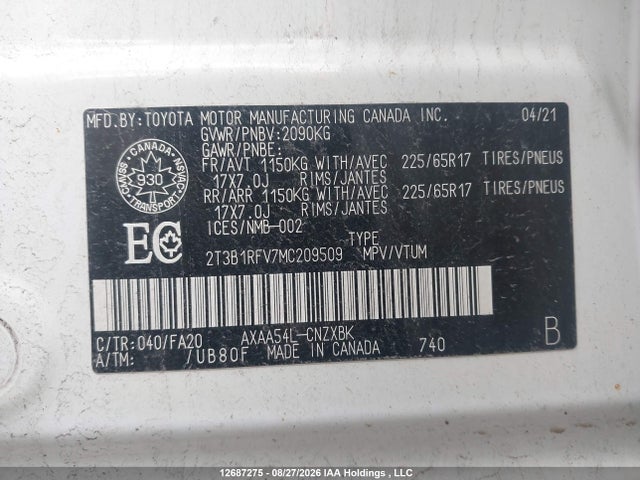 2T3B1RFV7MC209509 Toyota RAV4 LE
