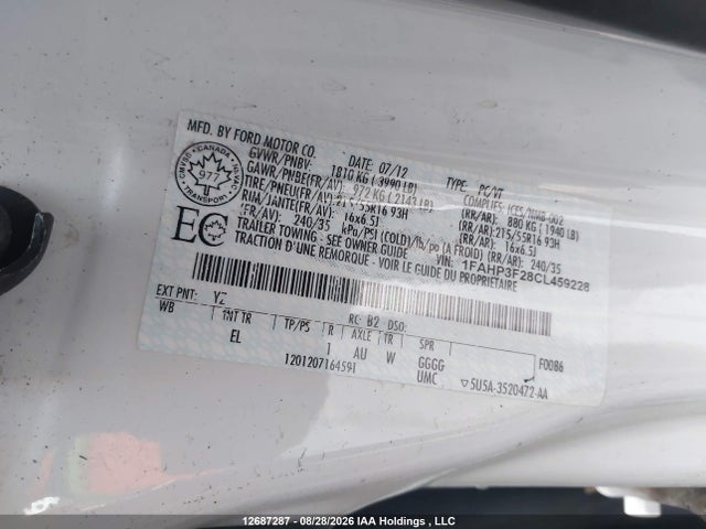 Продаж на аукціоні авто 2012 Ford Focus Se, vin: 1FAHP3F28CL459228, номер лоту: 12687287