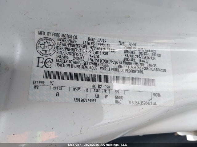 Продаж на аукціоні авто 2012 Ford Focus Se, vin: 1FAHP3F28CL459228, номер лоту: 12687287