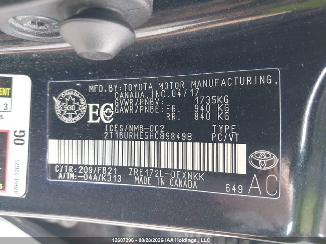 2T1BURHE5HC898498 Toyota COROLLA LE