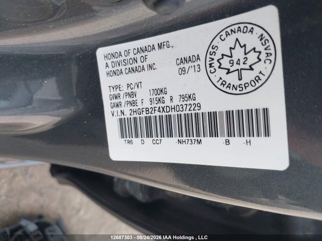 12687303 :رقم المزاد ، 2HGFB2F4XDH037229 vin ، 2013 Honda Civic Lx مزاد بيع
