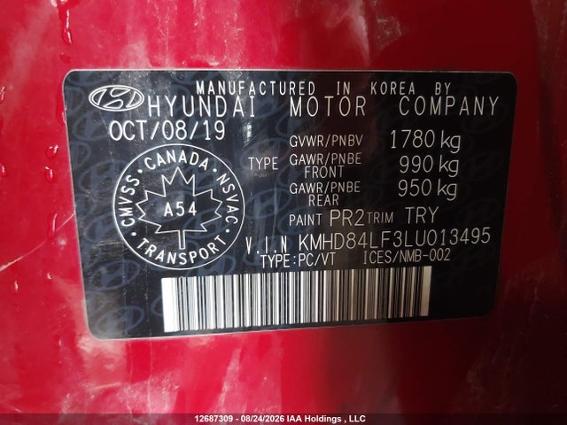 2020 Hyundai Elantra მანქანა იყიდება აუქციონზე, vin: KMHD84LF3LU013495, აუქციონის ნომერი: 12687309