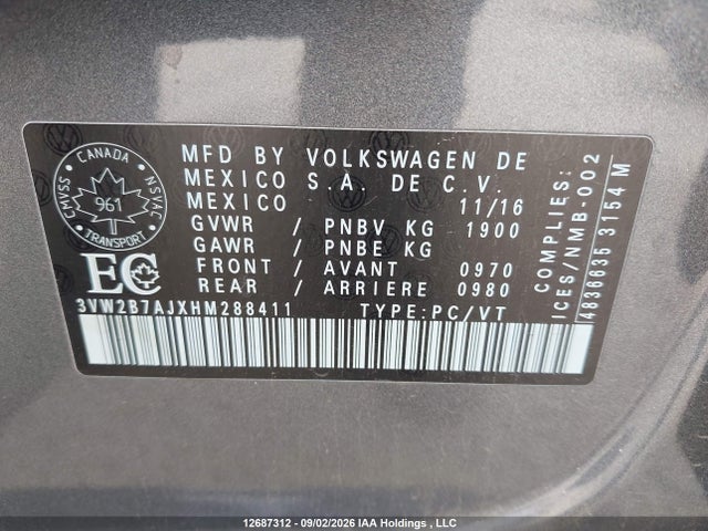 3VW2B7AJXHM288411 Volkswagen Jetta 1.4 Tsi Trendline+